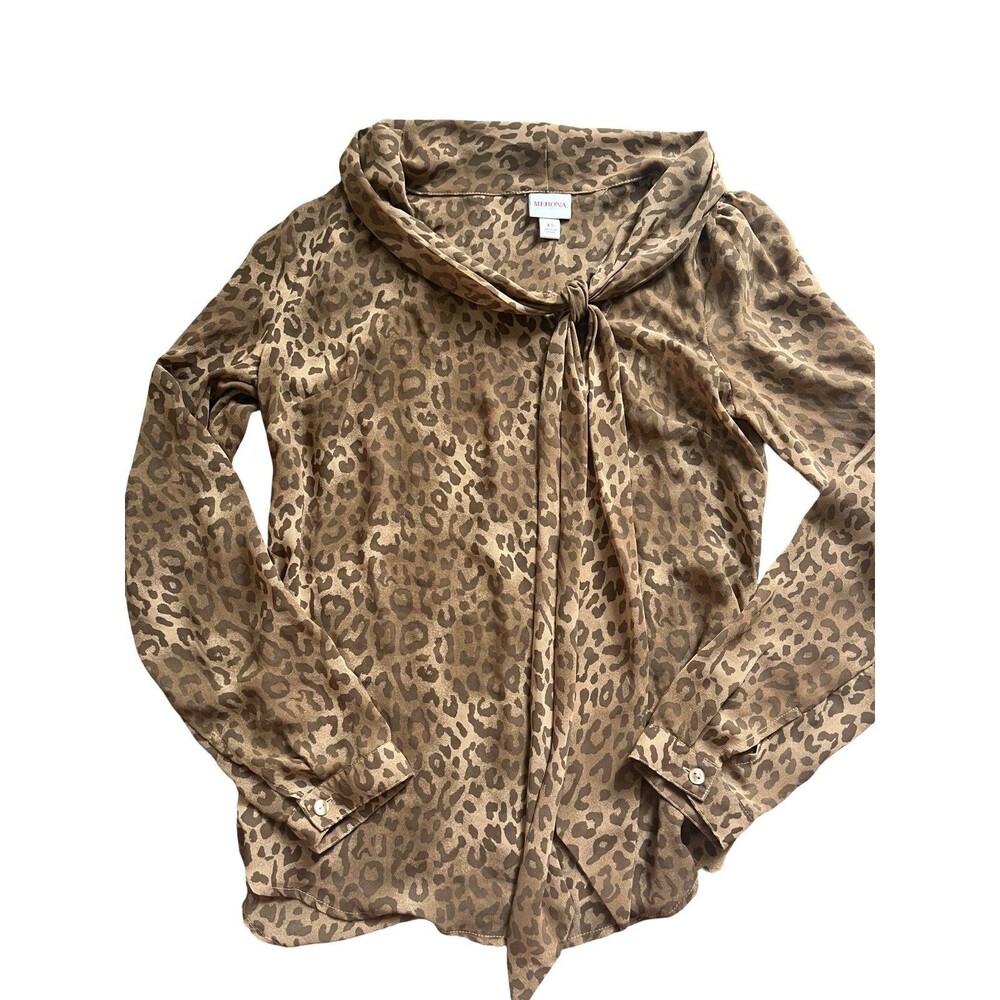 Leopard Cheetah XS Blouse Merona Animal Print Long Sleeve Sleeved Round Neck